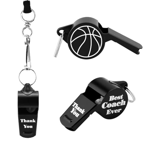 Sports Coach Whistle with Lanyard Thank You Gifts for Coaches Black Loud Referee Whistles for Men Coaching Accessoreis - color: Basketball