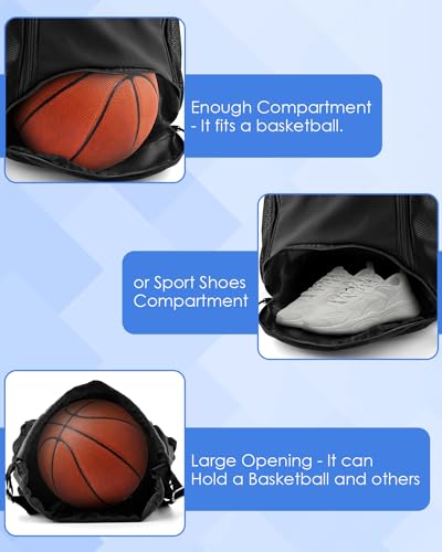 BROTOU Soccer Drawstring Backpack, Basketball Bag, Volleyball Football Bags with Ball and Shoe Compartment - color: Black