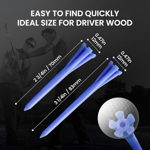 FINGER TEN Golf Tees Plastic Unbreakable Easy to Find Bulk Value 200/500/1000 Count, 2 3/4 3 1/4 Inch Tee Driving Range Reduce Friction, Green Red White USA Flag Practice - color: Blue, size: 500 Count (2 3/4 Inch)
