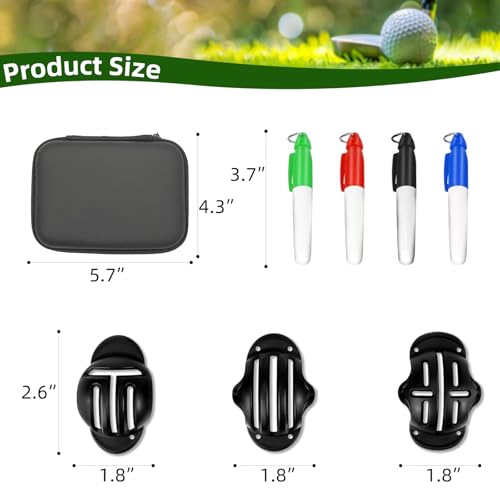 Golf Ball Marker Set with Carry Case, 3 Golf Ball Marking Stencils and 4 Color Golf Ball Markers, Golf Ball Marker Liner Marker, Golf Ball Alignment Marking Tool