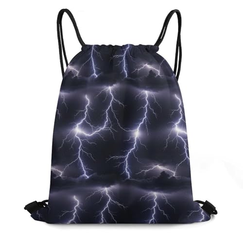 Sports Drawstring Bag Gym Sackpack Waterproof String Backpack for Running Training Fitness Men Women Unisex, Lightning Flash Pattern Bags - color: Picture (369)