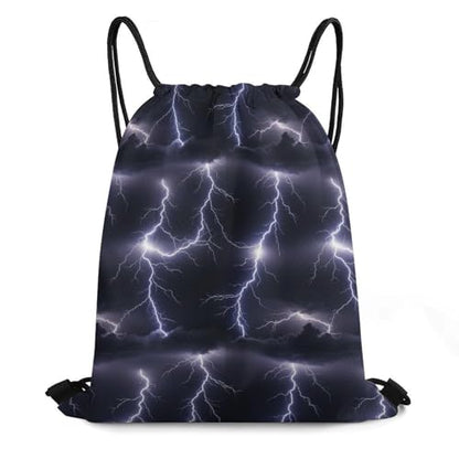 Sports Drawstring Bag Gym Sackpack Waterproof String Backpack for Running Training Fitness Men Women Unisex, Lightning Flash Pattern Bags - color: Picture (369)