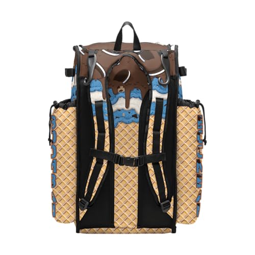 Boombah Superpack Bat Bag - Backpack Version (no wheels) - Holds 4 Bats - Ice Cream Monster Cookie Gold/Columbia Blue/Brown