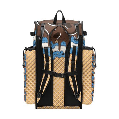 Boombah Superpack Bat Bag - Backpack Version (no wheels) - Holds 4 Bats - Ice Cream Monster Cookie Gold/Columbia Blue/Brown