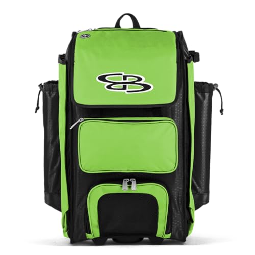 Boombah Catchers Superpack Hybrid Rolling Bat Bag - Multiple Colors - Wheeled & Backpack Version - color: Black/Lime Green
