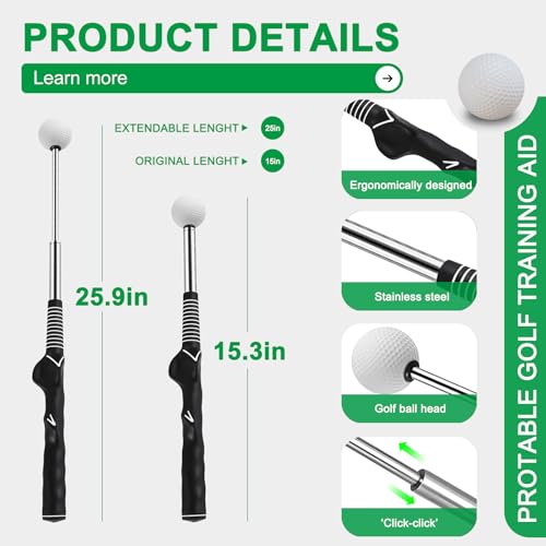 Retractable Golf Swing Trainer - Pro Handed Click Stick Golf Grip Trainer | Golf Grip Swing Training Aid Ideal for Beginners