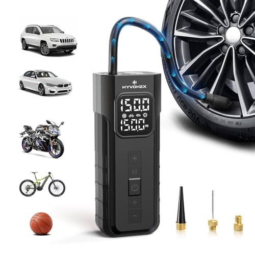 Tire Inflator Portable Air Compressor, 1 Min Fast Inflation Cordless Bike Pump with Digital Pressure Gauge LED Light, 150 PSI Electric Air Pump for Car Tires, Bicycle, Motorcycle, Ball (Black) - color: Black