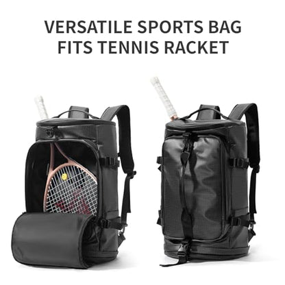 YOUMIAN Gym Duffle Bag 3 IN 1 Travel Backpack 40L Waterproof Shoe Compartment for Men and Women Basketball Soccer Sports Bag (TPU Black Checkered) - color: Tpu Black Checkered