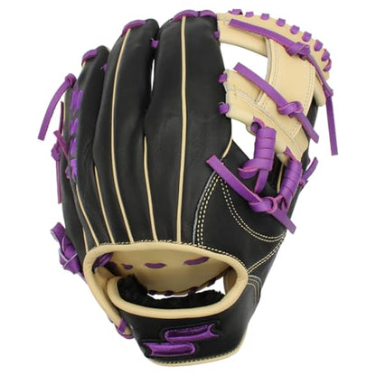 SSK Z5 Craftsman Infield Baseball Glove – 11.25” - 11.5” - 11.75” - 12” – Right & Left Hand Throw - color: Black/Camel/Purple - I Web, size: 11.5" - Right Hand Throw