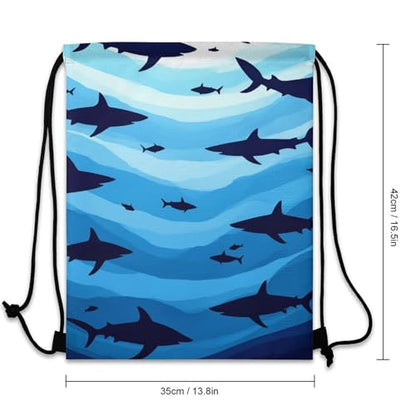 Lightweight Drawstring Sackpack Sports Backpack Waterproof for Gym Travel Hiking Men Women Durable Polyester, Sharks Fish Pattern Sky Blue Bags - color: Picture (756)