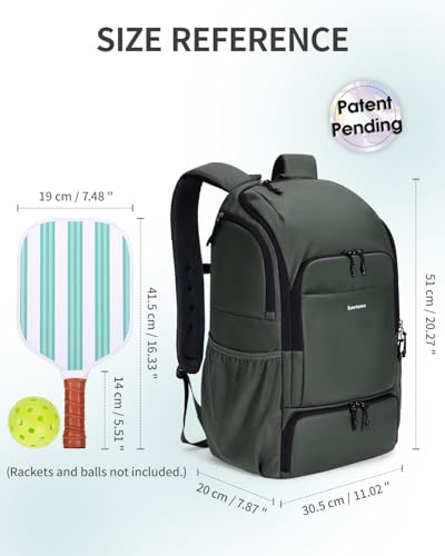 sportsnew Pickleball Bag Large Sports Pickleball Backpack with Shoe Compartment for Men Women, Patent Pending - color: Army Green