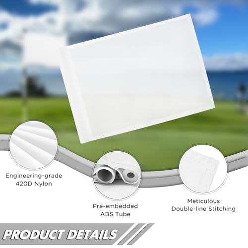 KINGTOP Standard Golf Flags with Tube Inserted, All 20" L x 14" H, Practice Putting Green Flag for Yard, Tournament Course, 420D Nylon PGA Regulation Chipping Pin Flag - color: 20x14 Inch- Blank White- 3pk
