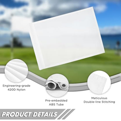 KINGTOP Standard Golf Flags with Tube Inserted, All 20" L x 14" H, Practice Putting Green Flag for Yard, Tournament Course, 420D Nylon PGA Regulation Chipping Pin Flag - color: 20x14 Inch- Blank White- 3pk