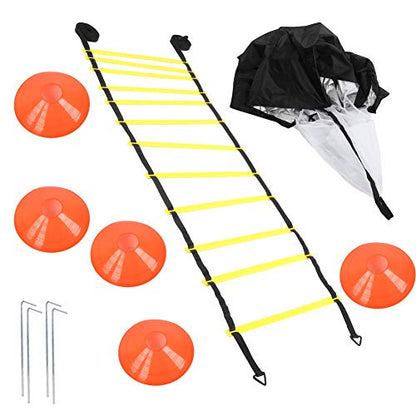Tissting Football Training Ladder Disc Parachute Set 6m 12 Knots - Agility Equipment for Soccer Basketball Speed Training with Cones Resistance Chute