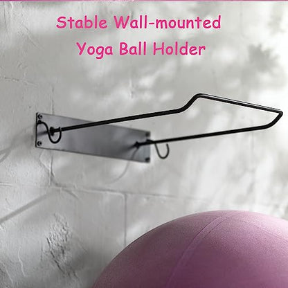 Yoga Ball Holder Set of 2, Industrial Exercise Ball Holder Wall Mount, Black Metal Wire Wall Mounted Ball Storage Rack, Organize Your Gyms Studios Home Gyms Space