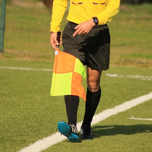 redgino Soccer Referee Kit 2 Pcs Checkered Linesman Soccere Flags, Red Yellow Ref Cards with Notebook and Pencil,Coach Stainless Steel Whistles with Storage Bag