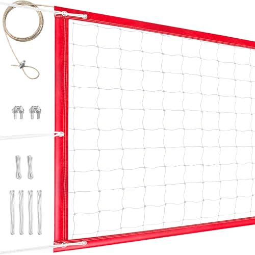 Professional Volleyball Net Outdoor Heavy Duty, All Weather Enhanced, Extended Stainless Steel Cable, Extra Thick Borders, for Backyard Beach Pool Indoor Outdoor- Regulation 32x3FT (Net Only) - color: Red