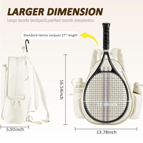 Tennis Bags for Women - Ideal Mothers Day Gifts, Quilted Tennis Sling Crossbody Backpack with Fence Hook, Water Resistant Tennis Racket Bag for Pickleball, Badminton, Beige