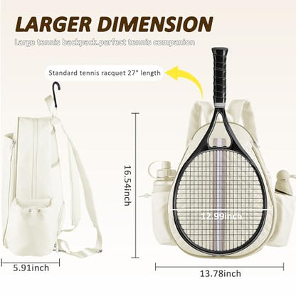 Tennis Bags for Women - Ideal Mothers Day Gifts, Quilted Tennis Sling Crossbody Backpack with Fence Hook, Water Resistant Tennis Racket Bag for Pickleball, Badminton, Beige