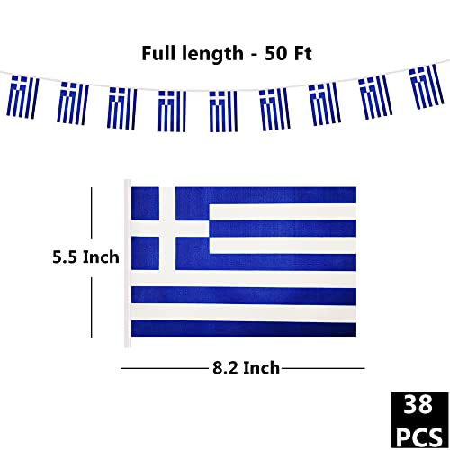 50ft Greece Banner Flag String - Mini Greece Flags (38), Party & Bar Decorations - color: Greece