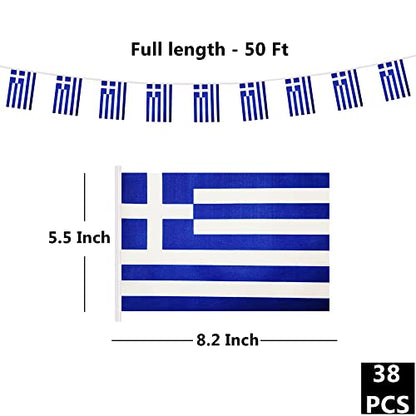 50ft Greece Banner Flag String - Mini Greece Flags (38), Party & Bar Decorations - color: Greece