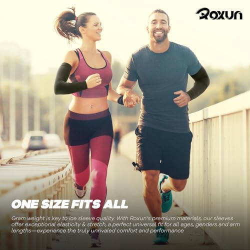 ROXUN Arm Sleeves, Cooling UV Sun Protection Sports Compression for Men/Women - color: 2 Pairs - Black+purple