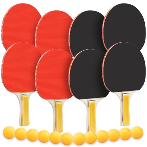Ping Pong Paddle Sets, 8 Paddle Table Tennis Set with 12 Yellow Ping Pong Balls, Table Tennis Paddles for Adults Family Indoor Outdoor Games