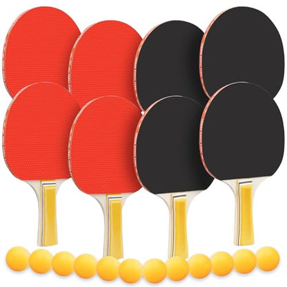 Ping Pong Paddle Sets, 8 Paddle Table Tennis Set with 12 Yellow Ping Pong Balls, Table Tennis Paddles for Adults Family Indoor Outdoor Games