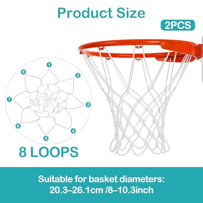 2Pack 8 Loops Mini Basketball Net Replacement, Heavy-Duty Nylon Little Small Basketball Net for Indoor Door Room Walls 8"-10.25" Hoop