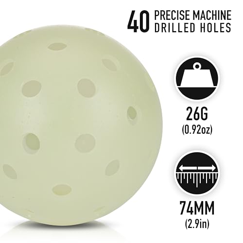 Franklin Sports Glow in The Dark Outdoor Pickleballs - Light Up Pickleball Balls for Nighttime Pickleball - Glow in The Dark Green Pickleball Balls - Charge in Indoor Light + Sunlight