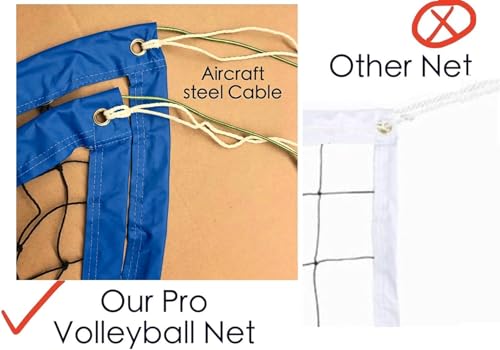 Professional Volleyball Net Outdoor Heavy Duty, All Weather Enhanced with Aircraft Steel Cable, Regulation 32x3FT Replacement Net for Backyard Beach Pool Indoor