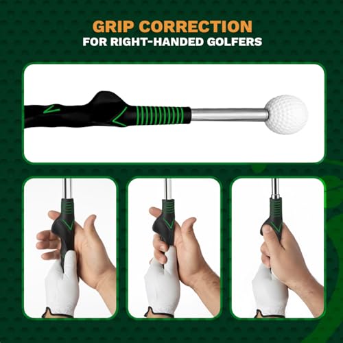 Retractable Golf Swing Trainer Aid with Grip Arm Band for Right -Handed Golfers, Grip Tempo Trainer, Click Feedback, Arm Correction Training Aid for Indoor Outdoor, Golf Practice Stick for Men