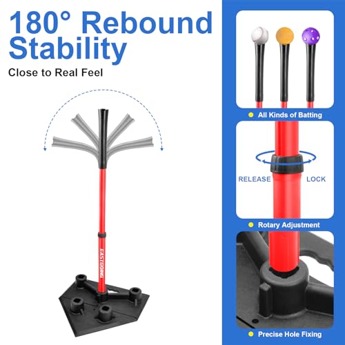 Heavy Duty Baseball and Softball Portable Travel Batting Tee.Adjustable 5-Position Baseball and Softball Batting Tee.Hitting Tee for Any Age Player Baseball - color: Red Five Position-2Tube