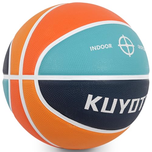 KUYOTQ Official Size 7 Basketball 29.5" Orange Teal Blue Thickened Rubber in&Outdoor Mens Basketball for Game Play(Deflated)