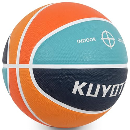 KUYOTQ Official Size 7 Basketball 29.5" Orange Teal Blue Thickened Rubber in&Outdoor Mens Basketball for Game Play(Deflated)