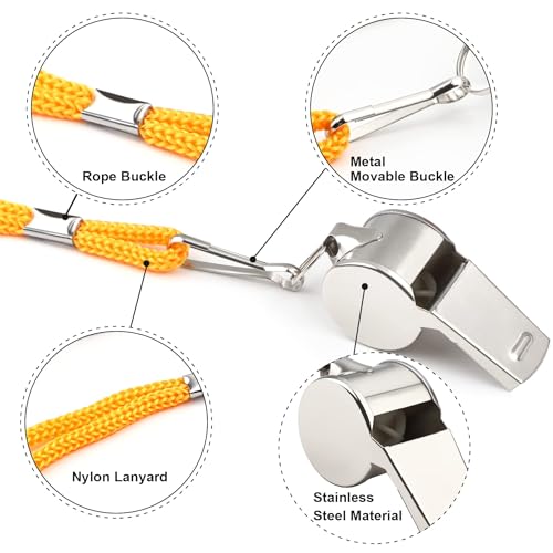 SANNIX 7 Pack Whistles, Coaches Whistles with Lanyard Sports Whistle Loud Crisp Sound Whistles for Referees Training Gyms Emergency - color: Silver