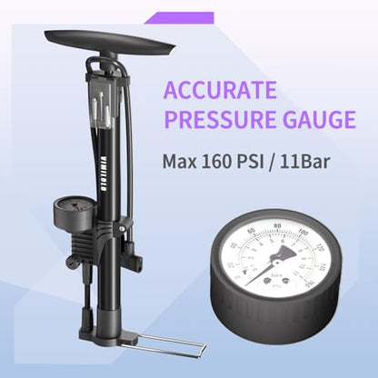 Bike Floor Pump, Bicycle Pump with Dual Presta & Schrader Valve Head, High Pressure Bicycle Tire Inflator, Portable Hand Air Pump for Road & Mountain Bikes, Strollers and Balls - style: Portable With Gauge