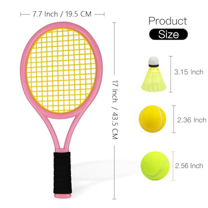 Kids Tennis Racket,17 Inch Plastic Tennis Racket with 2 Soft Balls,2 Tennis Balls and 4 Shuttlecocks for Kid,Toddler Outdoor/Indoor Sport Play