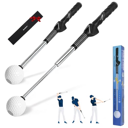 5 in 1 Golf Swing Trainer Aid, Retractable Training Club with Click Sound Feedback and Grip Guide, Portable Rhythm and Tempo Warm Up Stick for Right Handed Golfers