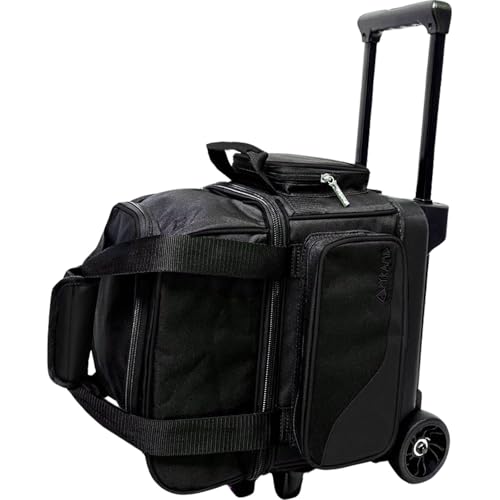 Pyramid Path Pro Deluxe Single Roller Bowling Bag With Separate Shoe Compartment (Up To US Mens Size 11), 2 Large Accessory Pockets, Padded Foam Ball Insert, Lifting Handles and Locking Square Handle - color: Pro Black/Black