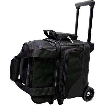 Pyramid Path Pro Deluxe Single Roller Bowling Bag With Separate Shoe Compartment (Up To US Mens Size 11), 2 Large Accessory Pockets, Padded Foam Ball Insert, Lifting Handles and Locking Square Handle - color: Pro Black/Black