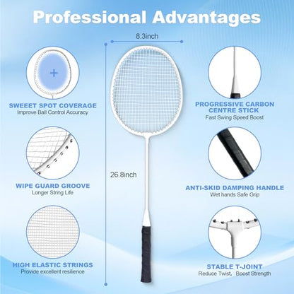 Badminton Set, Portable Outdoor Anti-Sag System – Official 20ft x 5ft Easy Setup Durable Net with 4 Rackets, 3 Shuttlecocks & Carry Bag for Backyard, Lawn or Beach Fun