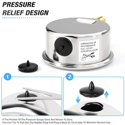 0~15Psi Stainless Steel 1/8" NPT 1.5" FACE DIAL, Glycerin Filled Pressure Gauge, Liquid Filled, Water Oil Air, Lower Mount, with 1/4" NPT and 3/8" NPT Hex Bushing - size: 0-15Psi