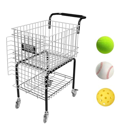 Training Ball Pickup Basket Holds 350 Balls Large Capacity Wheeled Tennis Ball Hopper for Tennis/Pickleball/Baseball/Softball