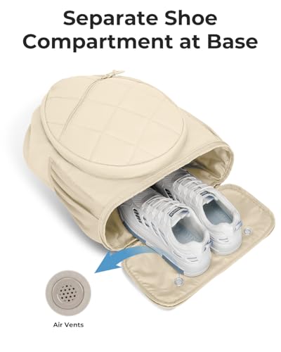 Drawstring Tennis Backpack, Puffer Tennis Racket Bag with Shoe Compartment & Wet Pocket Gym Bag for Women, Suitable for Pickleball Tennis Badminton - color: Beige
