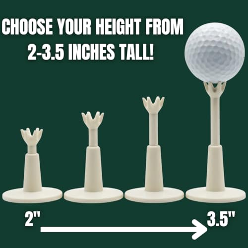 Against The Grain Adjustable Golf Tees 4 Pack (2–3.5 Inch Height) – Durable Rubber Driving Range Tees for Practice Mats – Stable Base Golf Tee Set for Indoor & Outdoor Training
