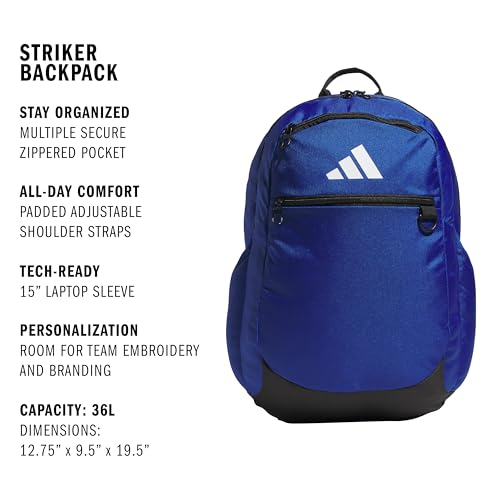 adidas Striker 3 Team Sports Backpack – Daypack for Sports Gym Travel, 36L - color: Royal Blue