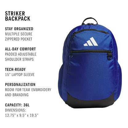 adidas Striker 3 Team Sports Backpack – Daypack for Sports Gym Travel, 36L - color: Royal Blue