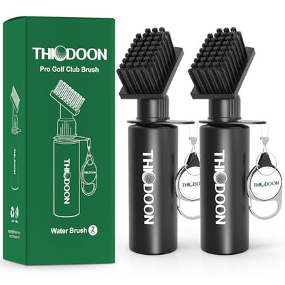 THIODOON 2 Pack Black Golf Club Brushes Set with Handy Retractable Clip & 4oz/7.5 Inch Squeeze Water Bottle Easy Cleaning with Nylon Golf Club Cleaner Head Essentials Golf Accessories for Men