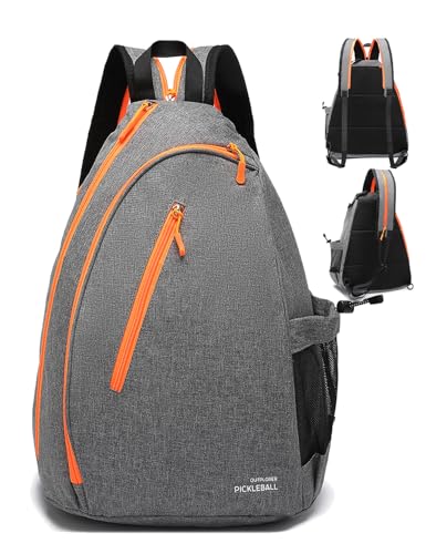 Pickleball Bags for Women Pickleball Paddle Bag Sports Adjustable Sling Bag with Fence Hook Crossbody Backpack Fits to the Courts - color: Gray C